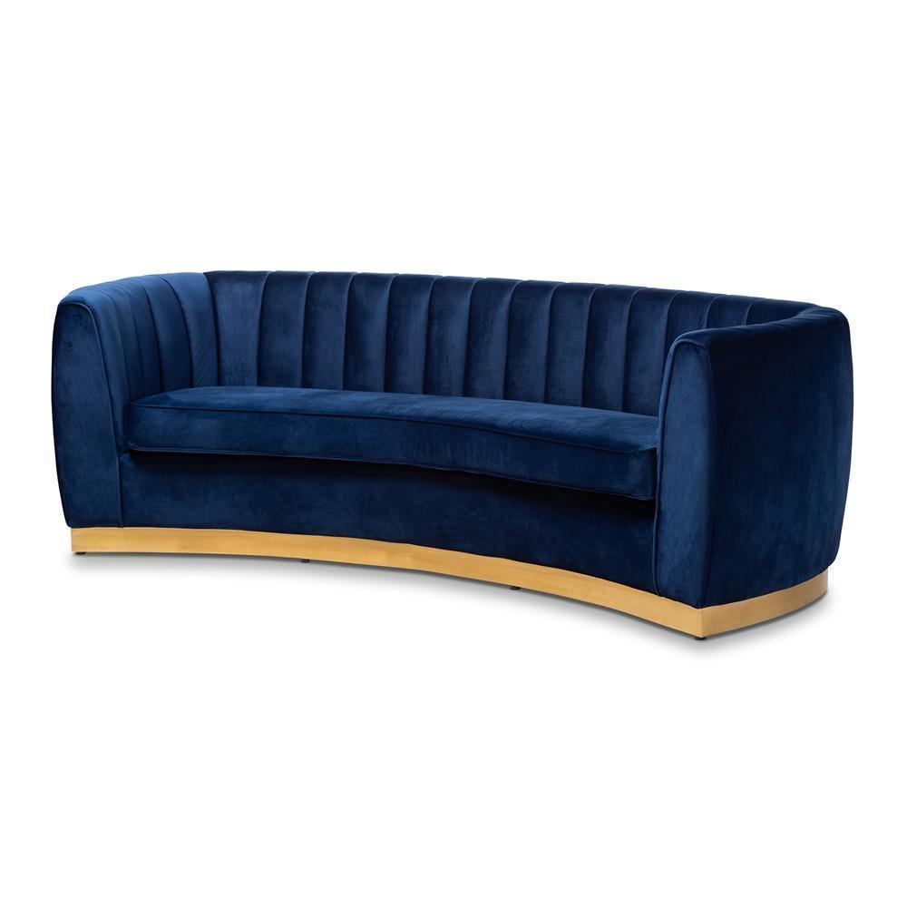 Milena Glam Royal Blue Velvet Fabric Upholstered Gold-Finished Sofa ...