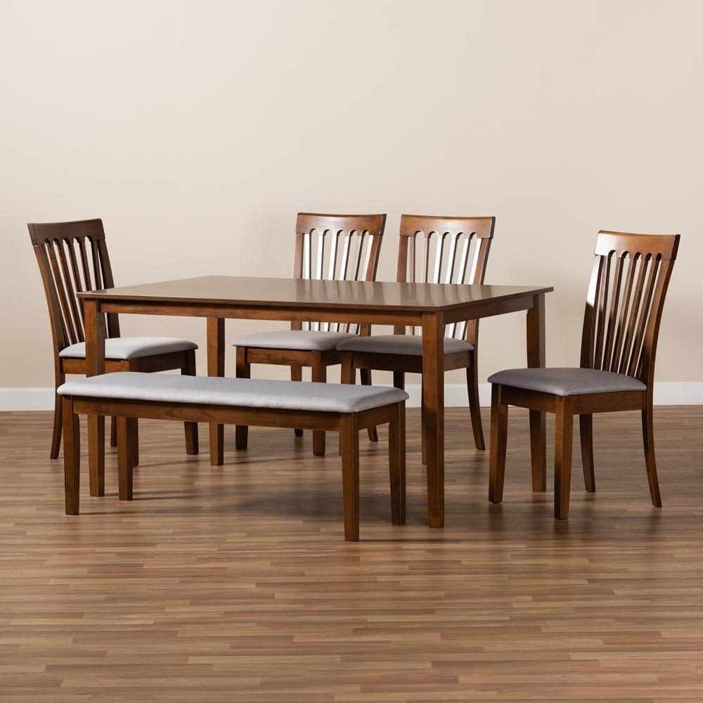 Minette Modern and Contemporary Grey Fabric Upholstered and Walnut Brown Finished Wood 6-Piece Dining Set FredCo