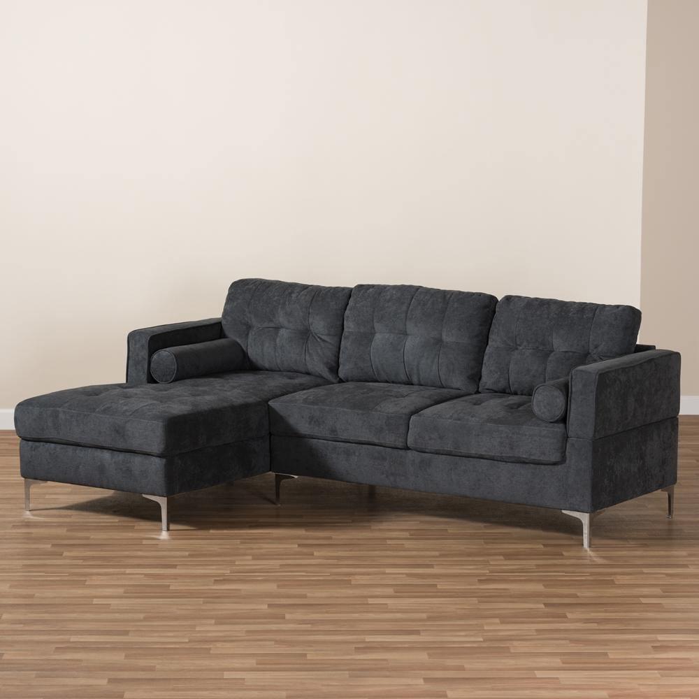 Mireille Modern and Contemporary Dark Grey Fabric Upholstered Sectional Sofa FredCo