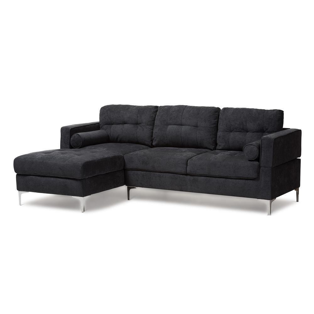 Mireille Modern and Contemporary Dark Grey Fabric Upholstered Sectional Sofa FredCo