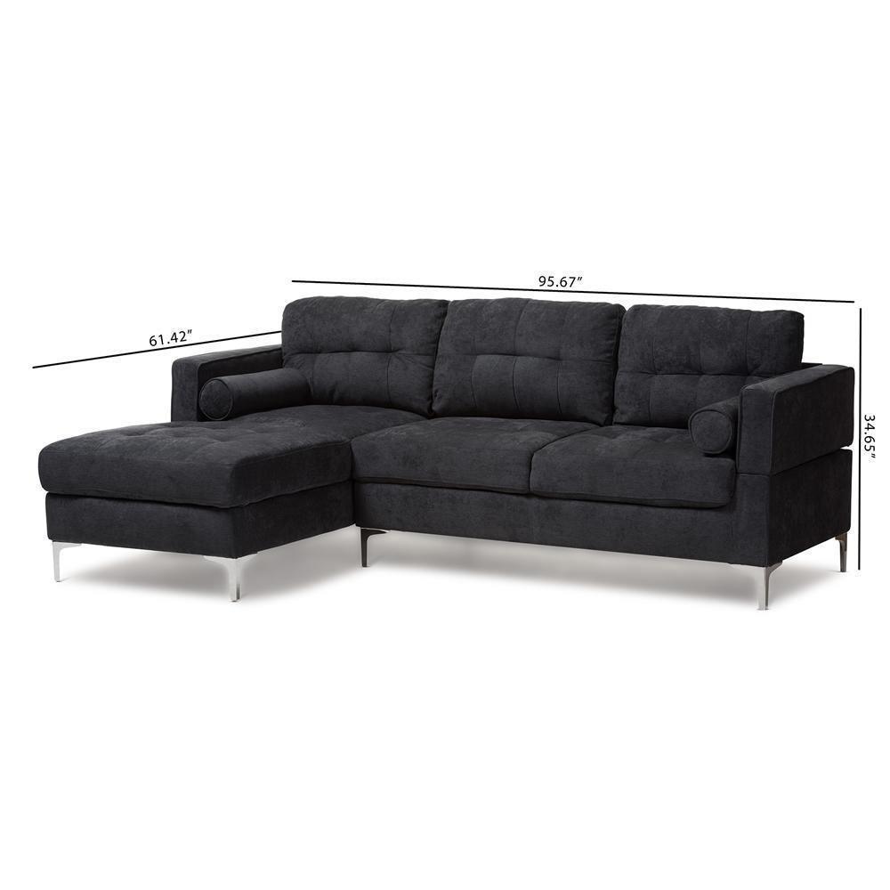 Mireille Modern and Contemporary Dark Grey Fabric Upholstered Sectional Sofa FredCo