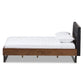 Mitchell Rustic Industrial Walnut Wood Black Faux Leather Dark Bronze Metal King Size Platform Bed FredCo