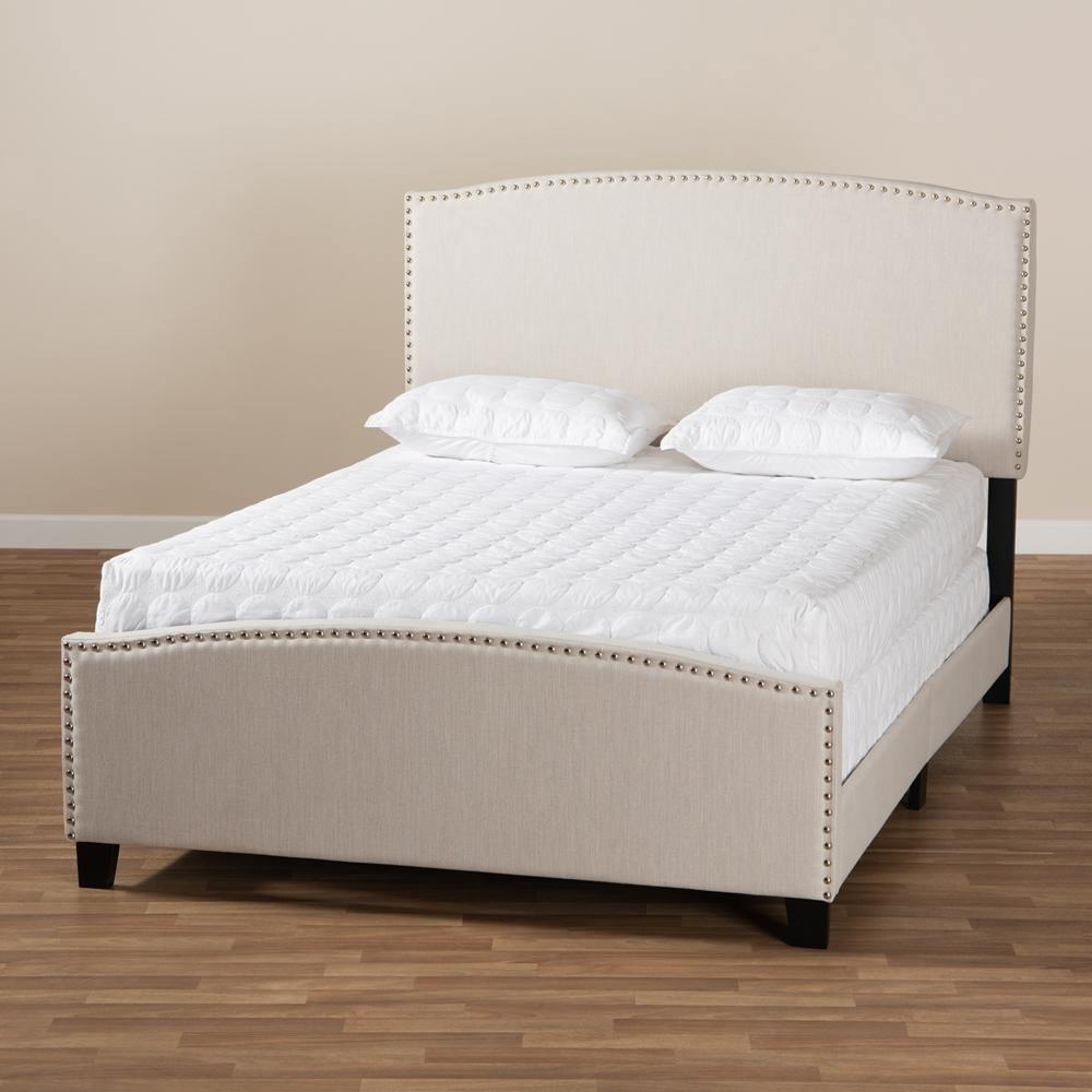 Morgan Modern Transitional Beige Fabric Upholstered King Size Panel Bed FredCo