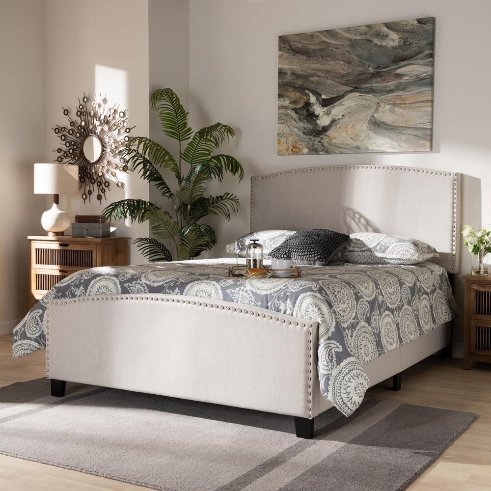 Morgan Modern Transitional Beige Fabric Upholstered King Size Panel Bed FredCo