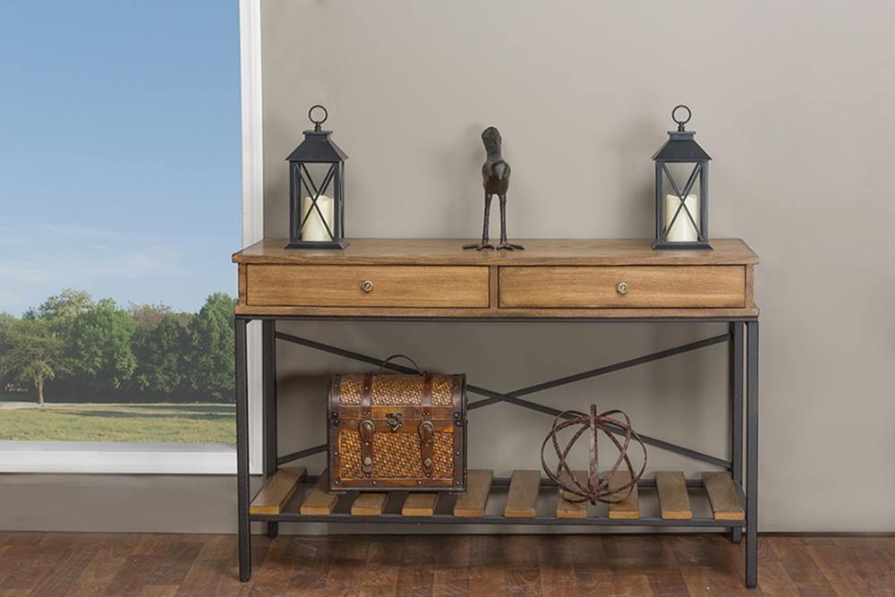 Newcastle Wood and Metal Console Table-Criss-Cross FredCo