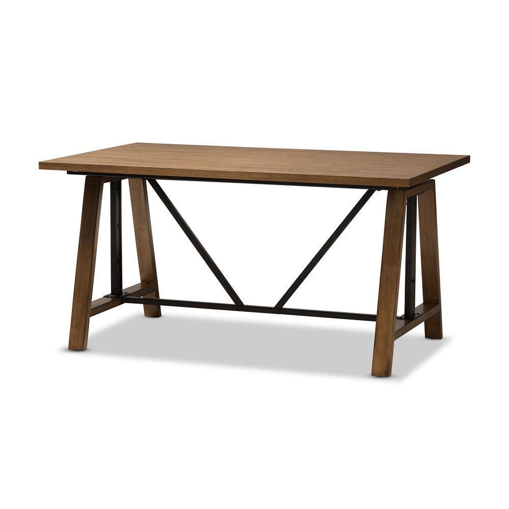 Nico Rustic Industrial Metal and Distressed Wood Adjustable Height Work Table FredCo