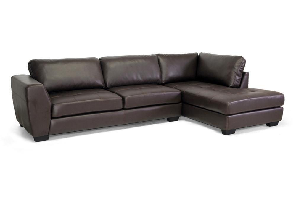 Orland Brown Leather Modern Sectional Sofa Set with Right Facing Chaise FredCo