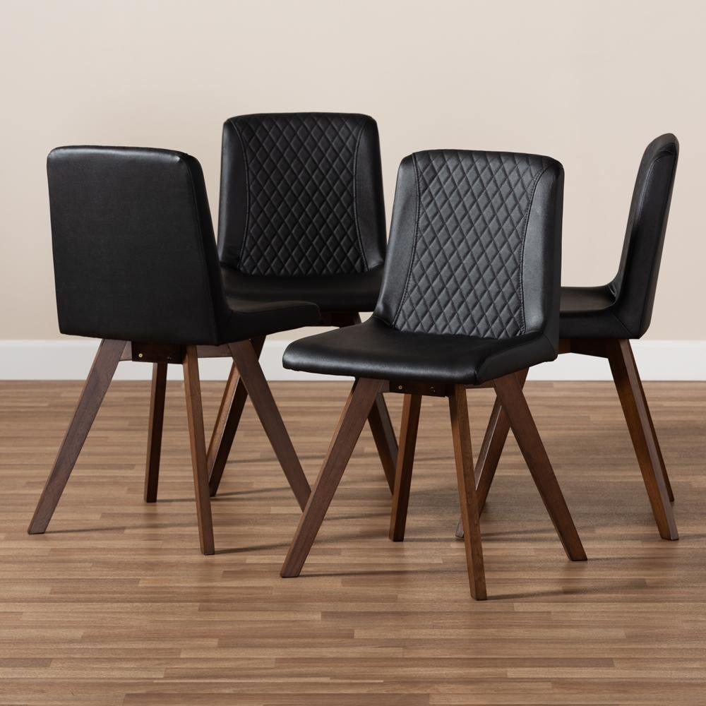 Pernille Modern Transitional Black Faux Leather Upholstered Walnut Finished 4-Piece Wood Dining Chair Set FredCo
