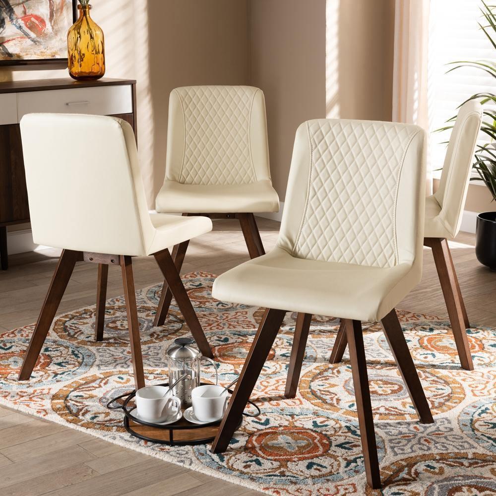 Pernille Modern Transitional Cream Faux Leather Upholstered Walnut Finished 4-Piece Wood Dining Chair Set FredCo