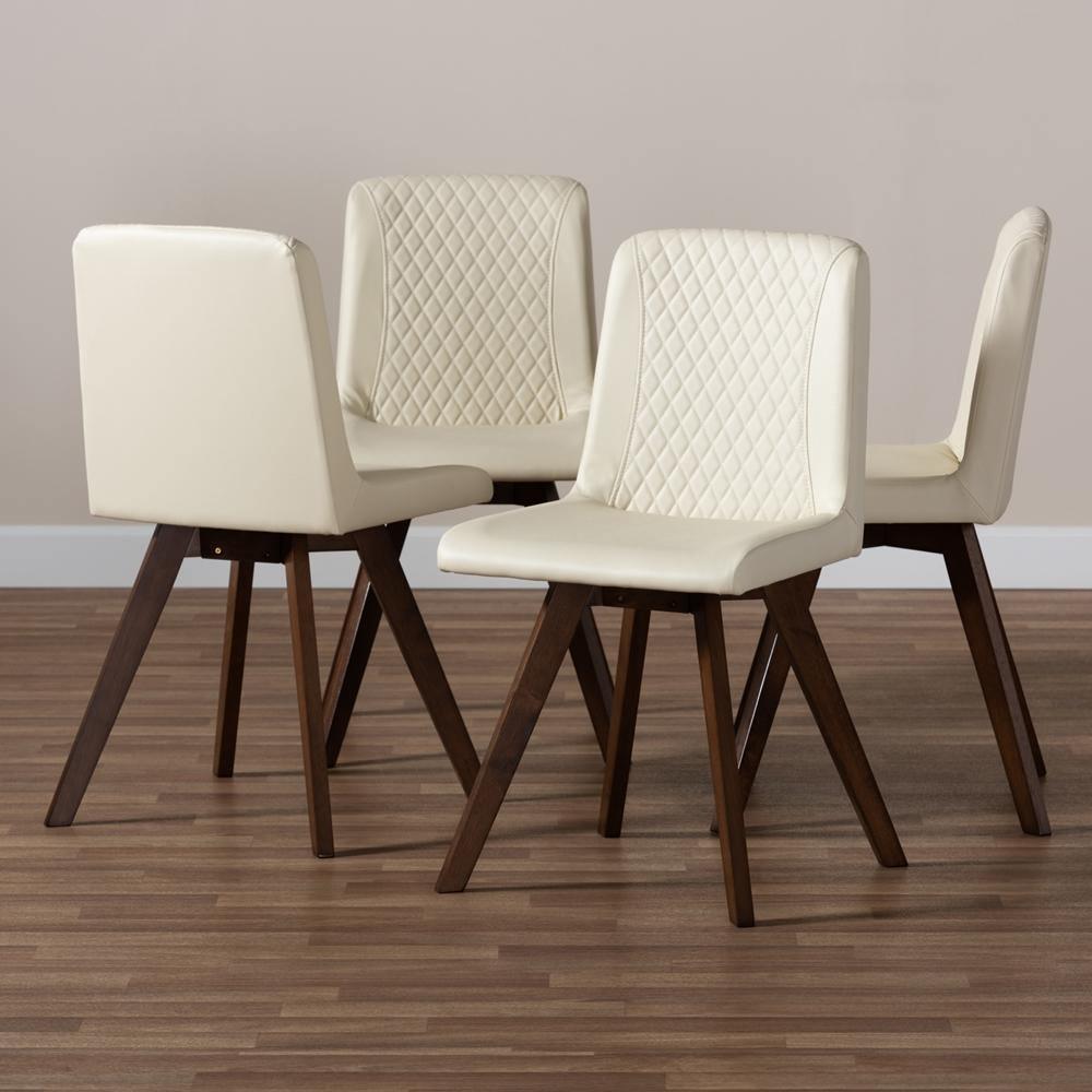 Pernille Modern Transitional Cream Faux Leather Upholstered Walnut Finished 4-Piece Wood Dining Chair Set FredCo