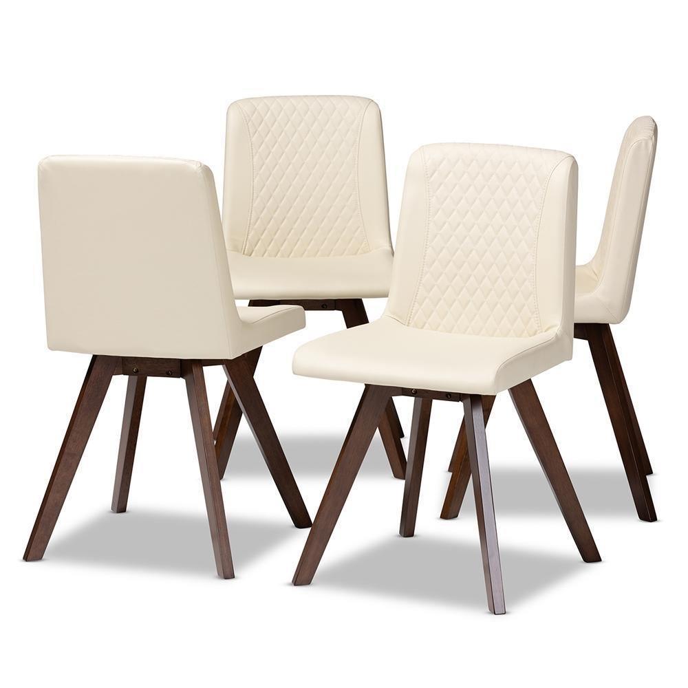 Pernille Modern Transitional Cream Faux Leather Upholstered Walnut Finished 4-Piece Wood Dining Chair Set FredCo