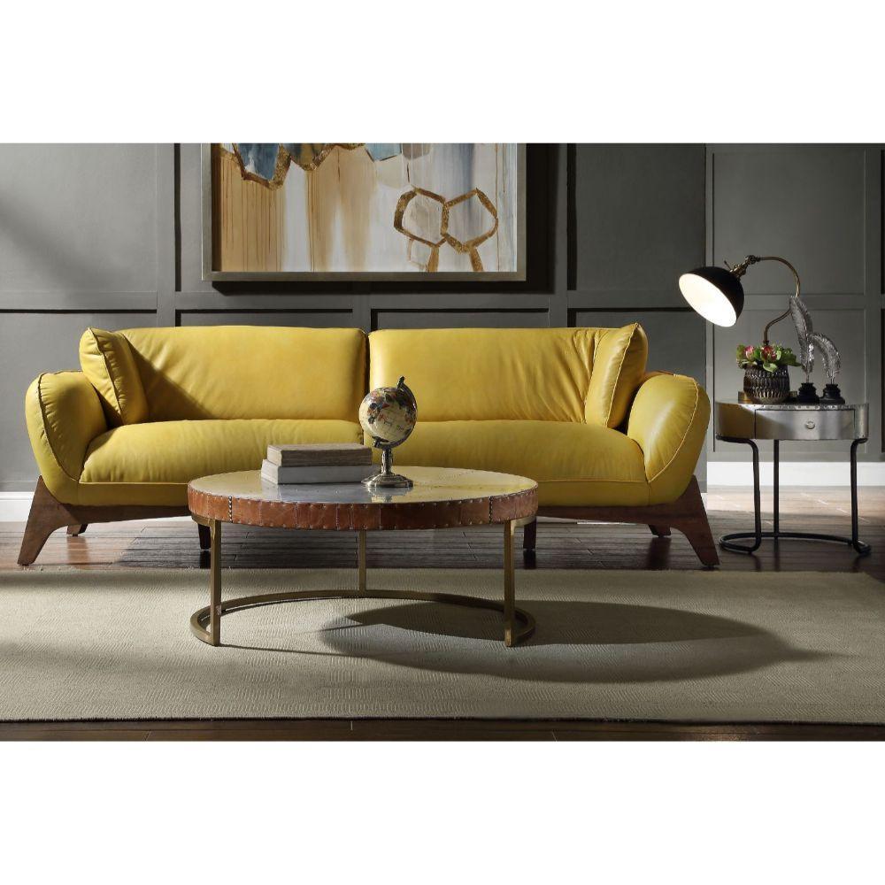 Pesach Sofa Mustard Leather FredCo