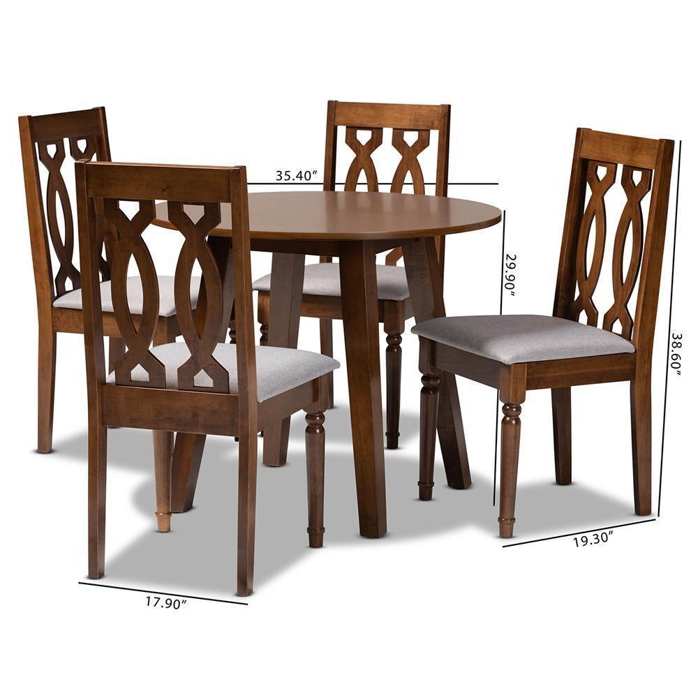 Pia Modern and Contemporary Grey Fabric Upholstered and Walnut Brown Finished Wood 5-Piece Dining Set FredCo