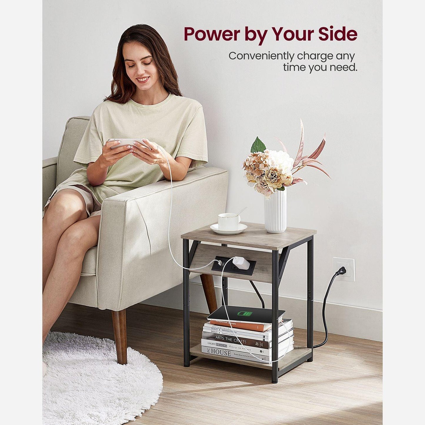 Plug-in Series Side Table, USB, Greige FredCo