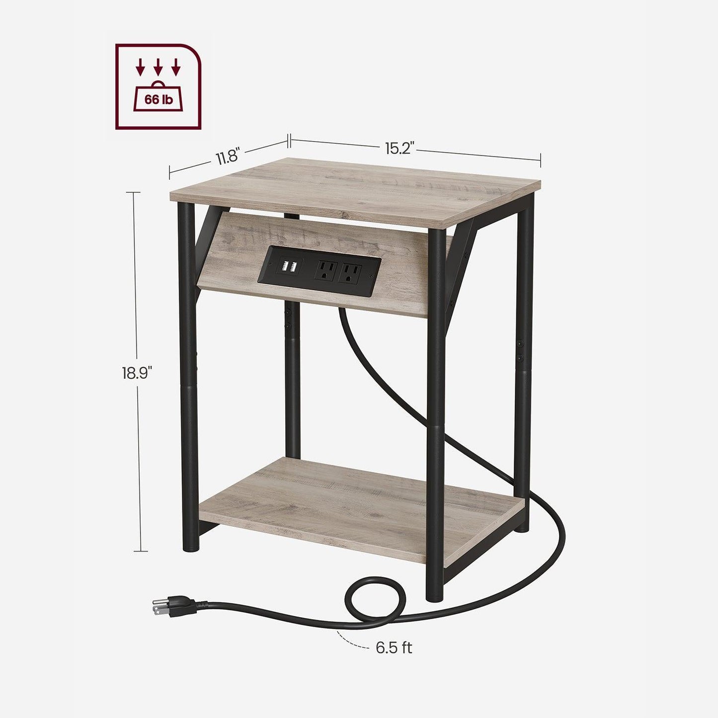 Plug-in Series Side Table, USB, Greige FredCo