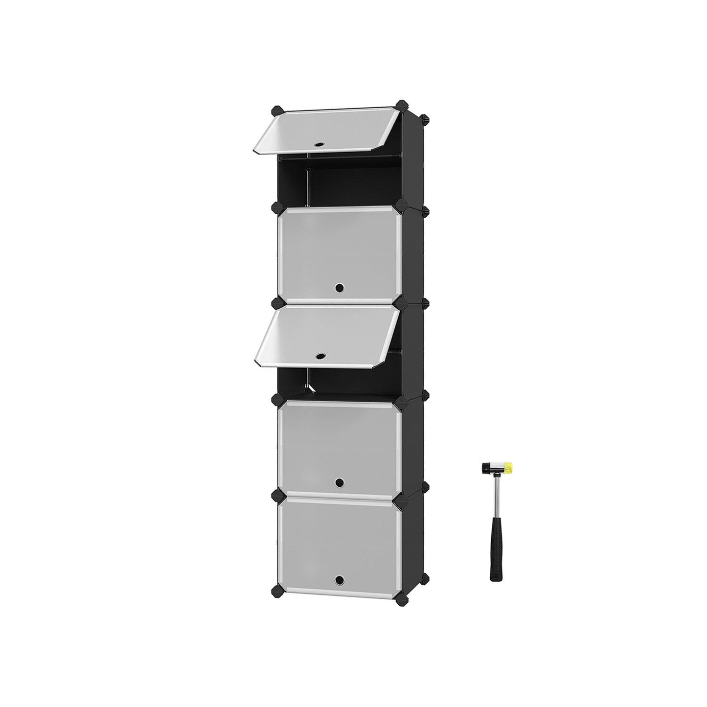 Portable 10-Slot Cube Shoe Rack, Black and White FredCo