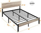 Queen Metal Platform Bed Frame with Wood Headboard No Box Spring Needed Gray FredCo