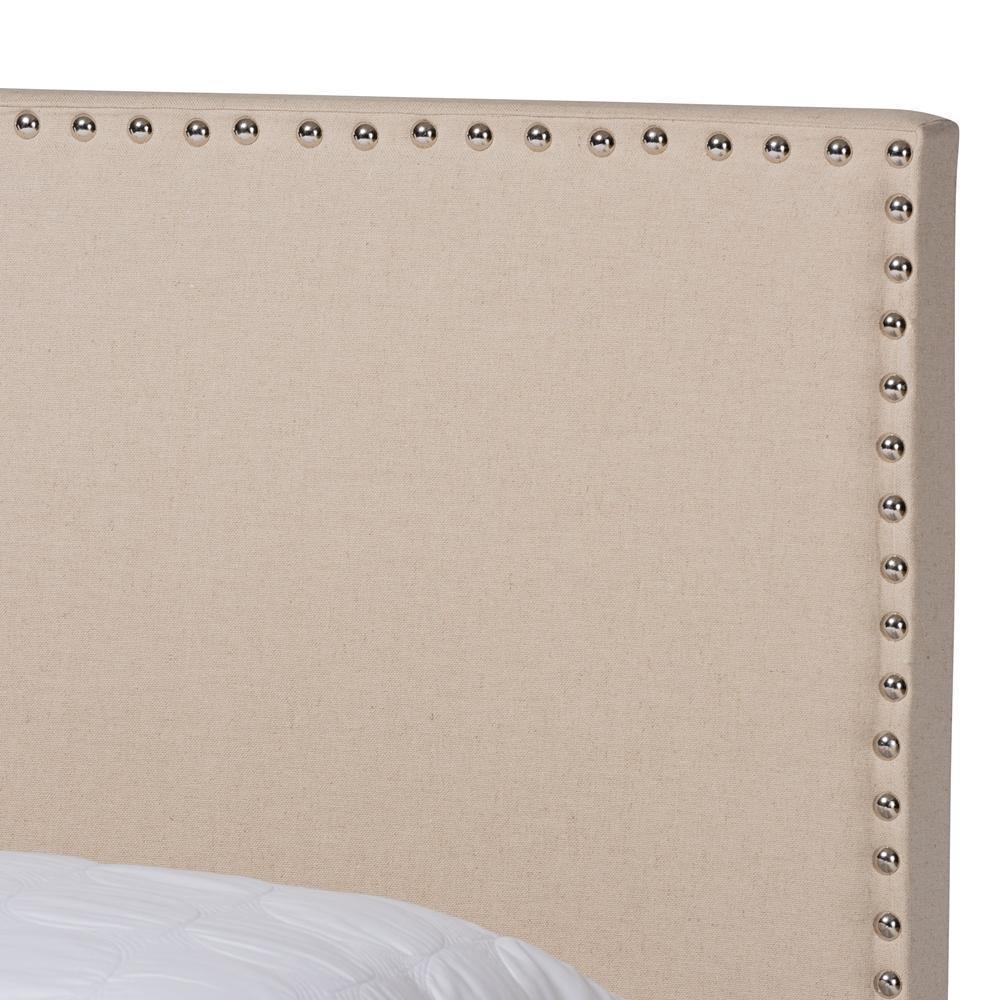 Ramon Modern and Contemporary Beige Linen Fabric Upholstered King Size Panel Bed with Nailhead Trim FredCo