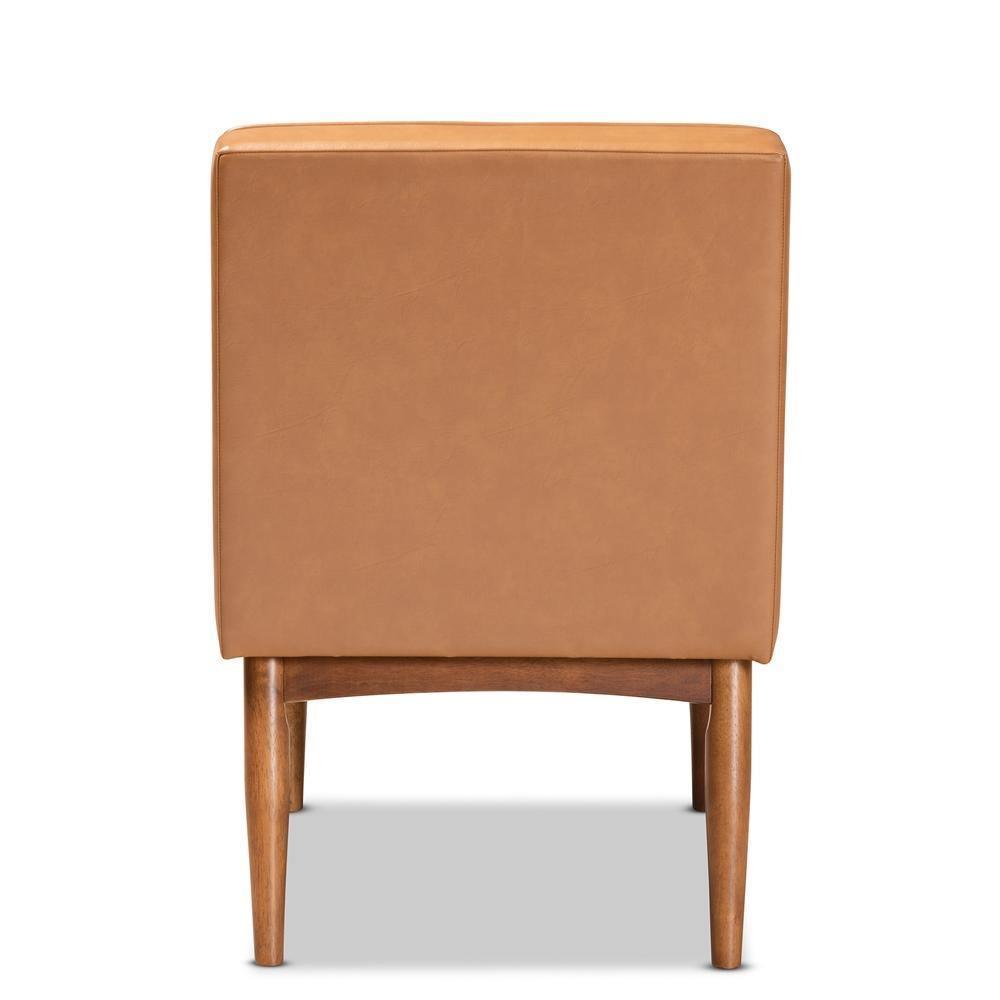 Riordan Mid-Century Modern Tan Faux Leather Upholstered and Walnut Brown Finished Wood Dining Chair FredCo