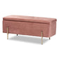 Rockwell Contemporary Glam and Luxe Blush Pink Velvet Fabric Upholstered and Gold Finished Metal Storage Bench FredCo