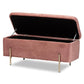 Rockwell Contemporary Glam and Luxe Blush Pink Velvet Fabric Upholstered and Gold Finished Metal Storage Bench FredCo