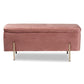 Rockwell Contemporary Glam and Luxe Blush Pink Velvet Fabric Upholstered and Gold Finished Metal Storage Bench FredCo