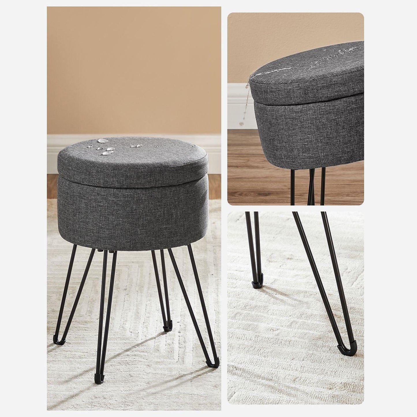 Round Storage Ottoman Gray FredCo