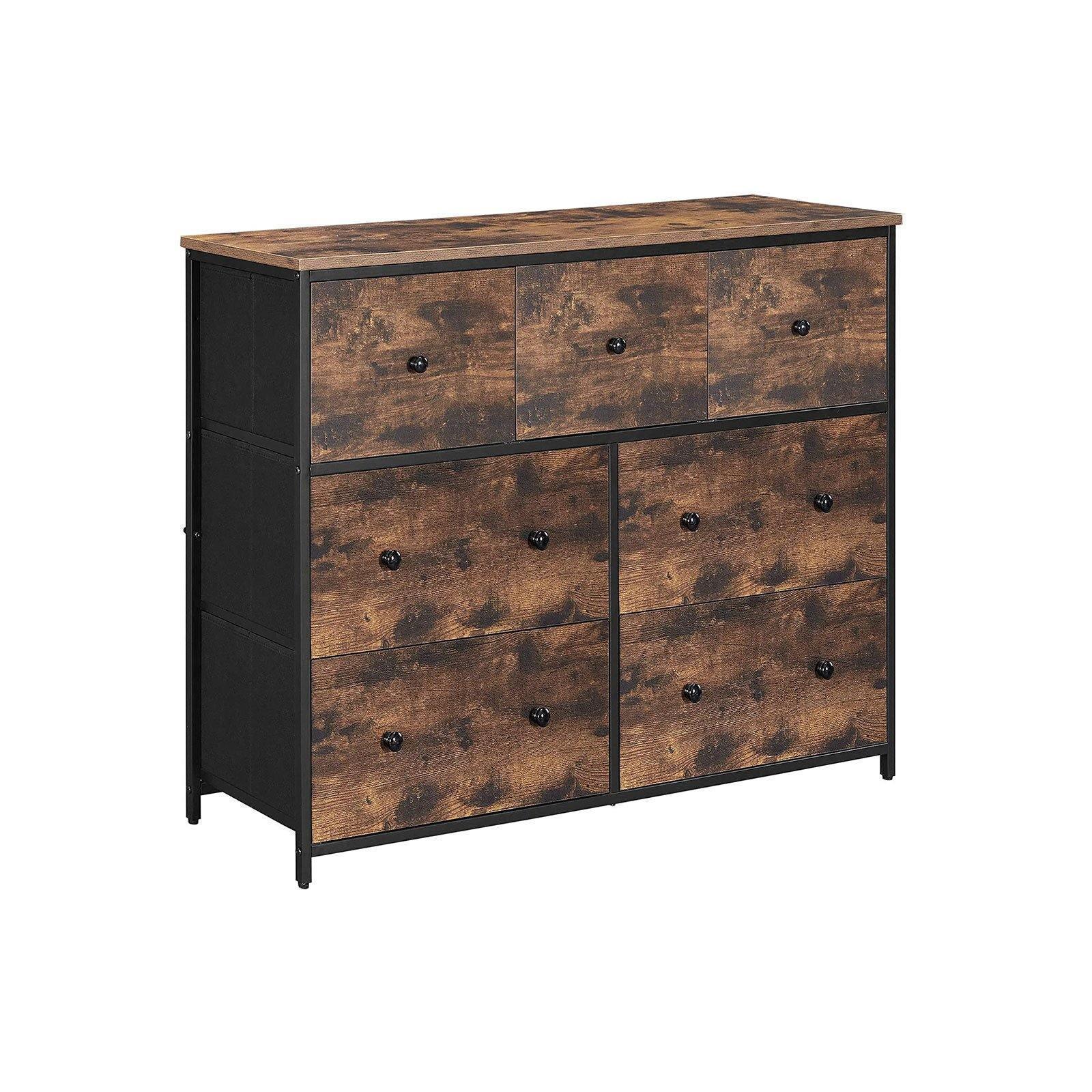 Rustic Brown & Black Industrial Wide Storage Dresser FredCo