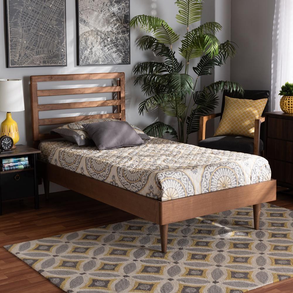 Ryo Mid-Century Modern Transitional Walnut Brown Finished Wood Twin Size Platform Bed FredCo