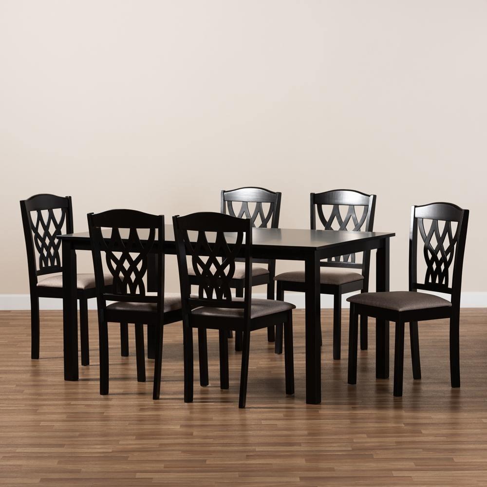 Salem Modern and Contemporary Sand Fabric Upholstered and Dark Brown Finished Wood 7-Piece Dining Set FredCo