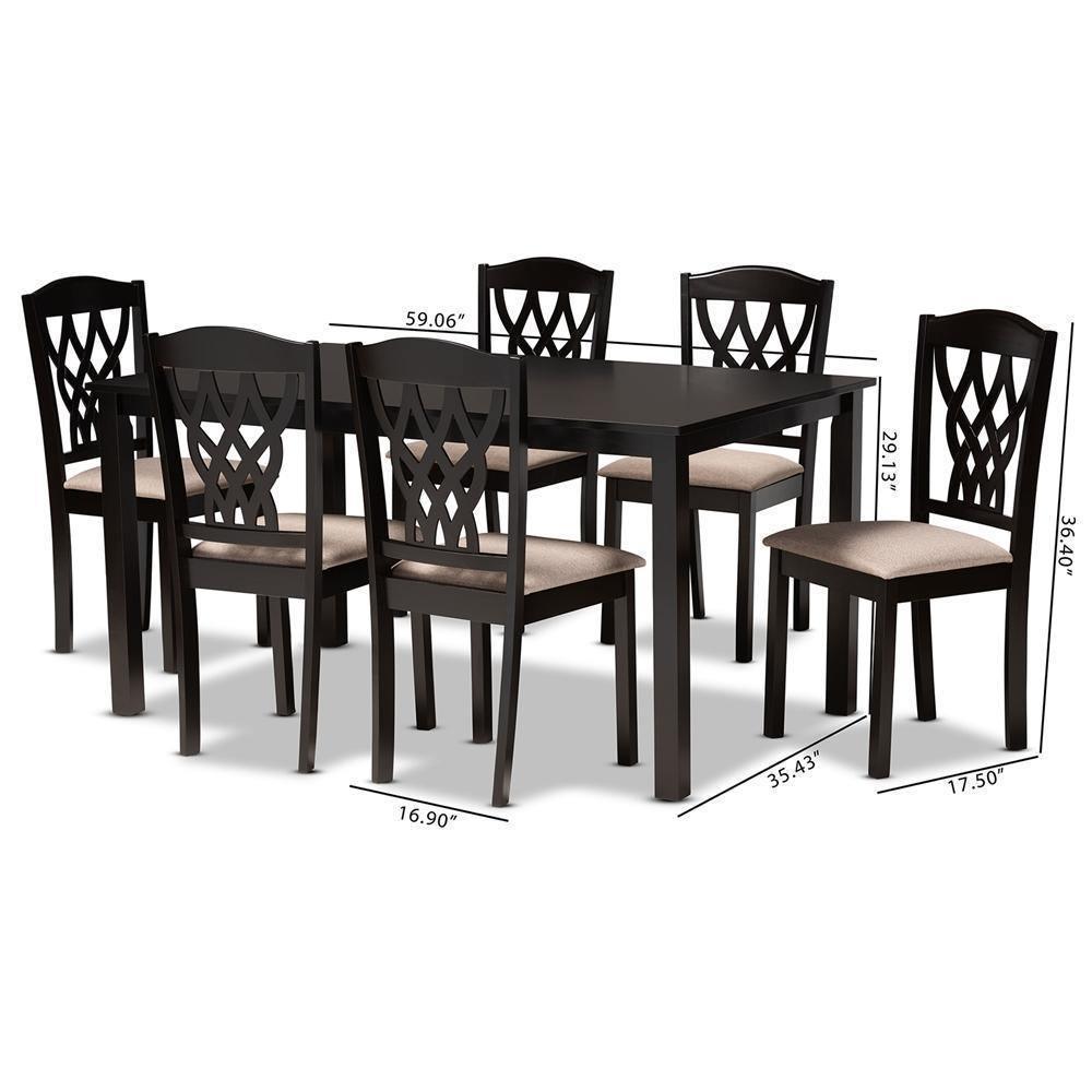 Salem Modern and Contemporary Sand Fabric Upholstered and Dark Brown Finished Wood 7-Piece Dining Set FredCo