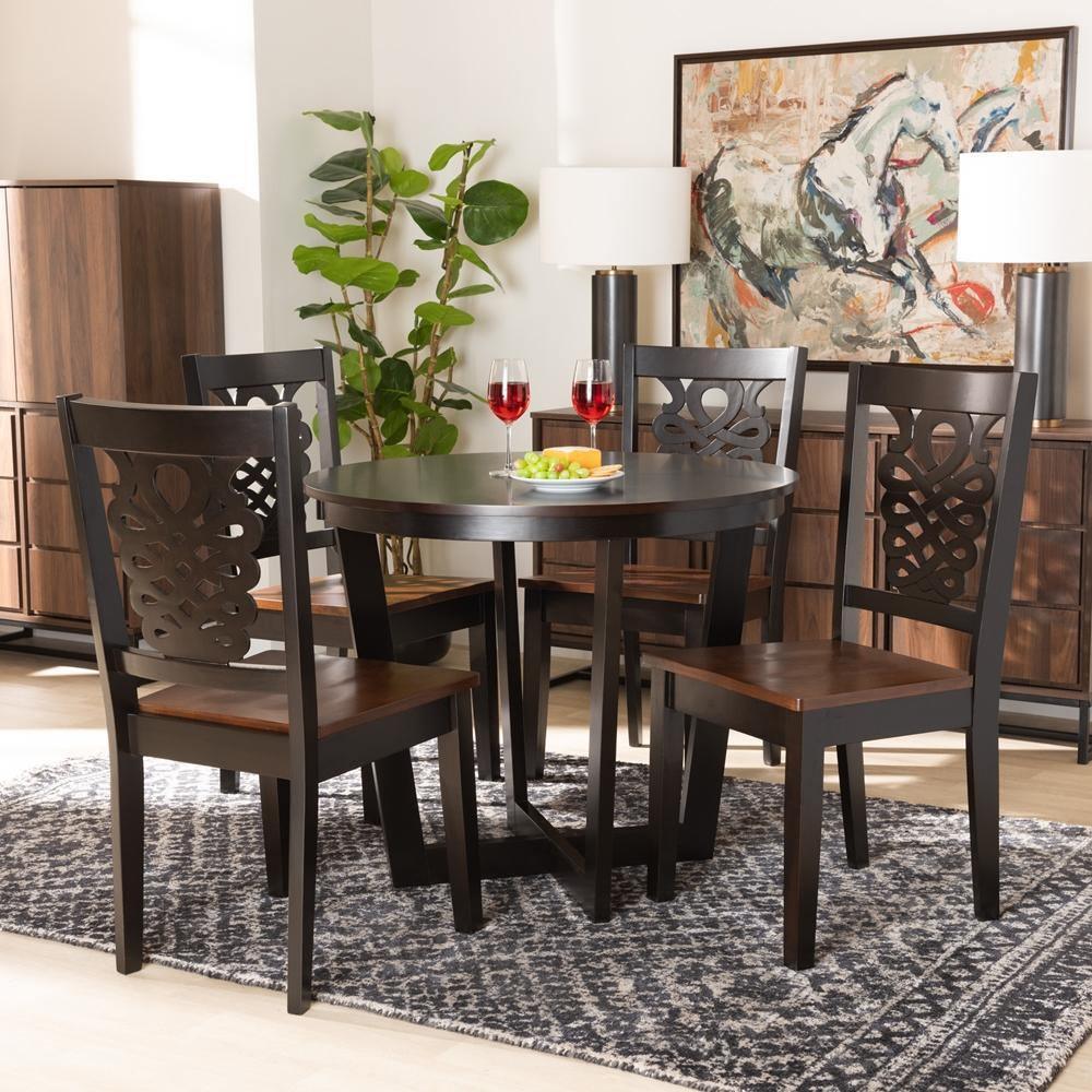 Salida Modern and Contemporary Transitional Two-Tone Dark Brown and Walnut Brown Finished Wood 5-Piece Dining Set FredCo