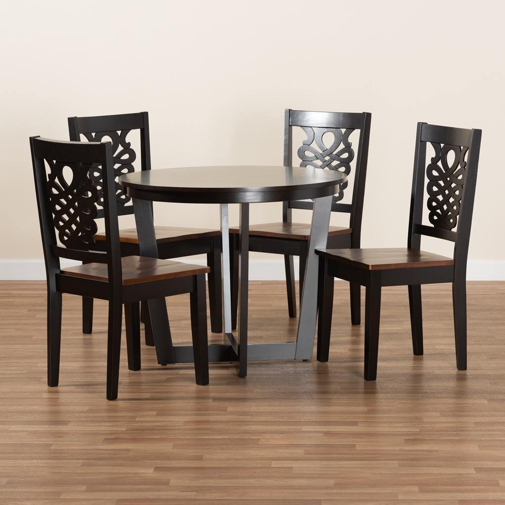 Salida Modern and Contemporary Transitional Two-Tone Dark Brown and Walnut Brown Finished Wood 5-Piece Dining Set FredCo