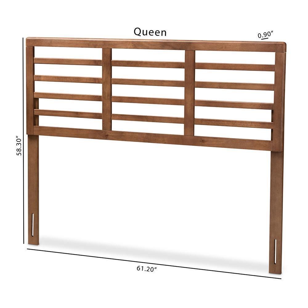 Salome Mid-Century Modern Walnut Brown Finished Wood Queen Size Open Slat Headboard FredCo