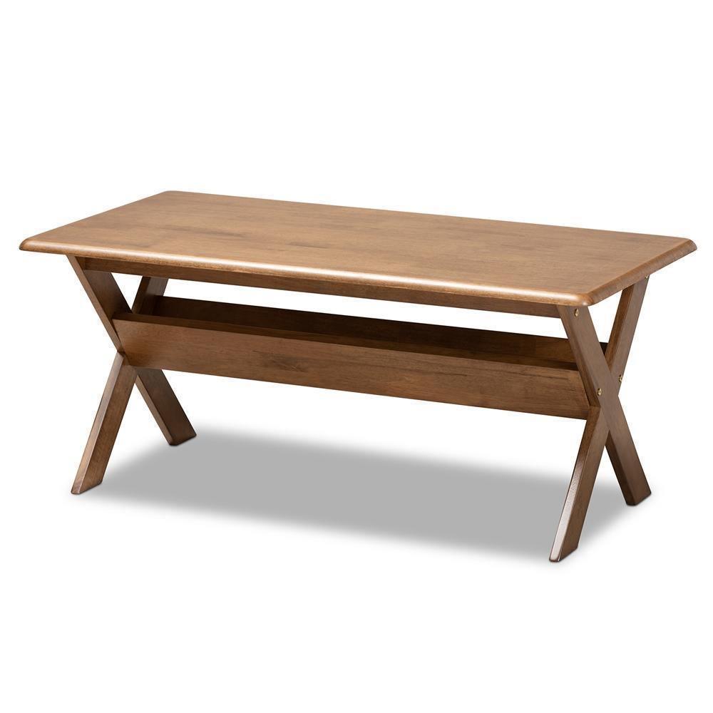 Sarai Modern Transitional Walnut Brown Finished Rectangular Wood Coffee Table FredCo