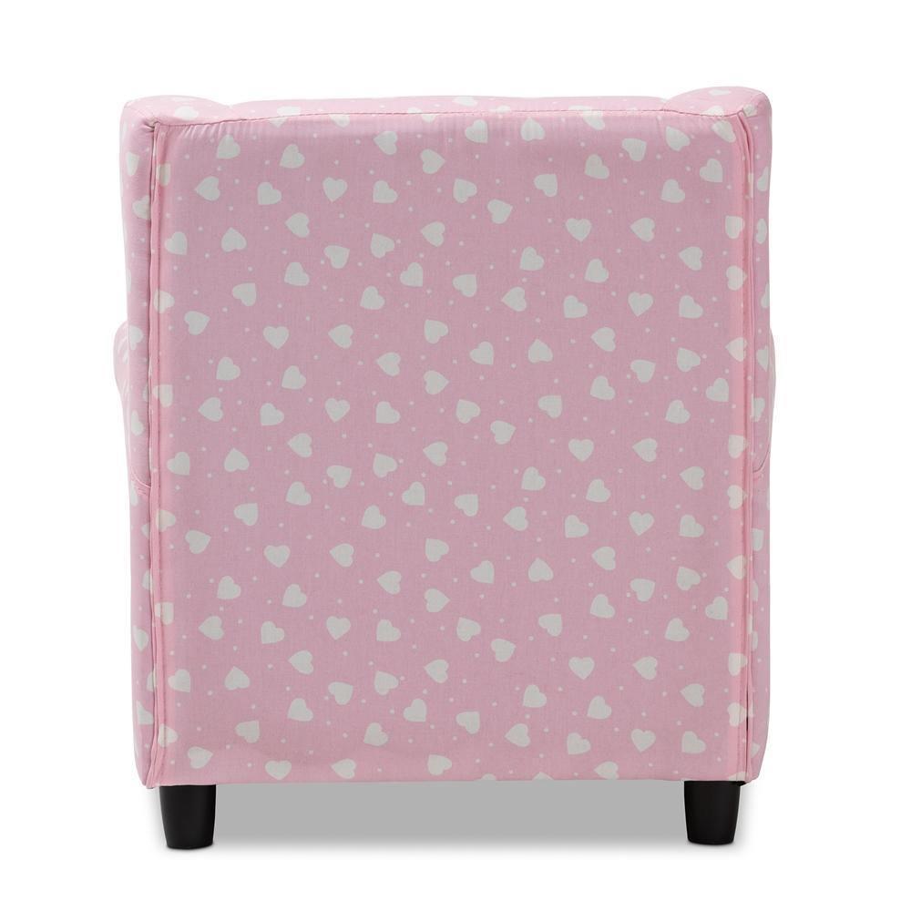 Selina Modern and Contemporary Pink and White Heart Patterned Fabric Upholstered Kids Armchair FredCo