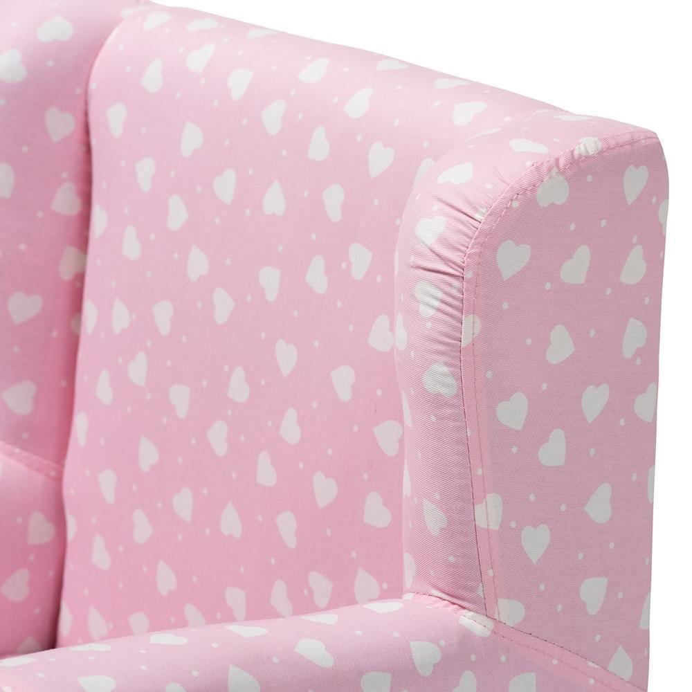 Selina Modern and Contemporary Pink and White Heart Patterned Fabric Upholstered Kids Armchair FredCo