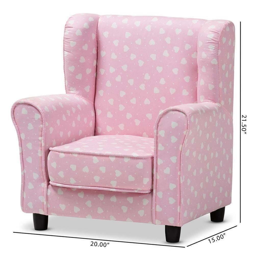 Selina Modern and Contemporary Pink and White Heart Patterned Fabric Upholstered Kids Armchair FredCo