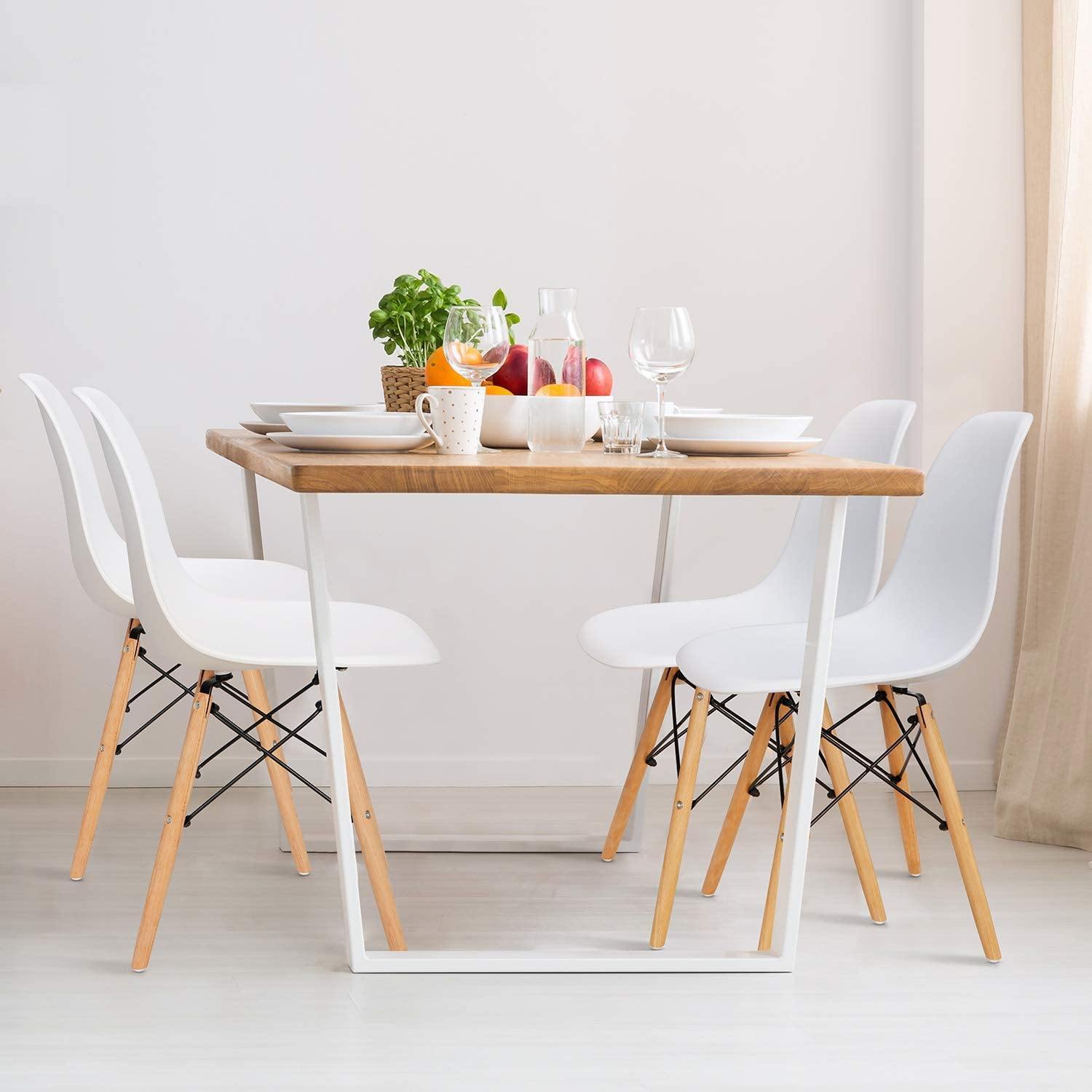 Set of 4 Modern Style Dining Chair, Scandinavian Nordic White Walnut Chairs FredCo