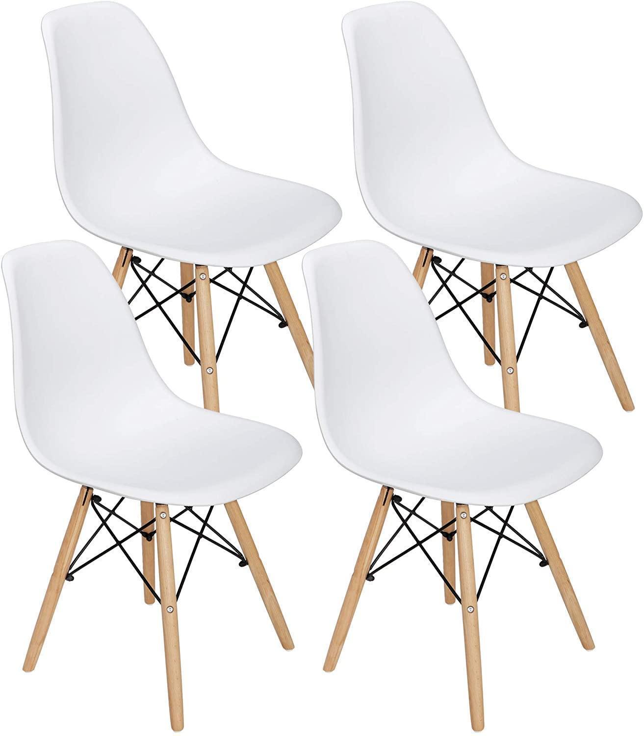 Set of 4 Modern Style Dining Chair, Scandinavian Nordic White Walnut Chairs FredCo