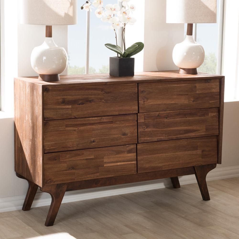 Sierra Mid-Century Modern Brown Wood 6-Drawer Dresser | FredCo