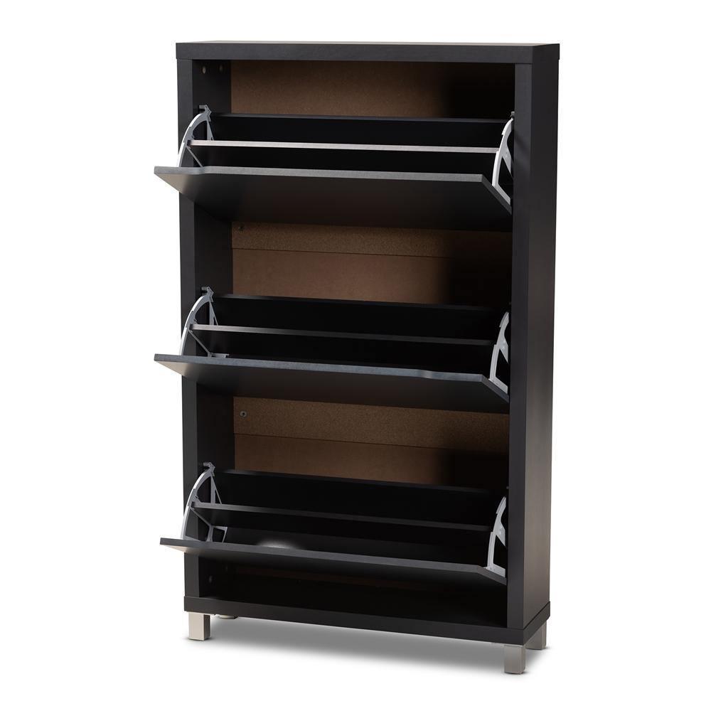 Simms Modern and contemporary Dark Grey Finished Wood Shoe Storage Cabinet with 6 Fold-Out Racks FredCo