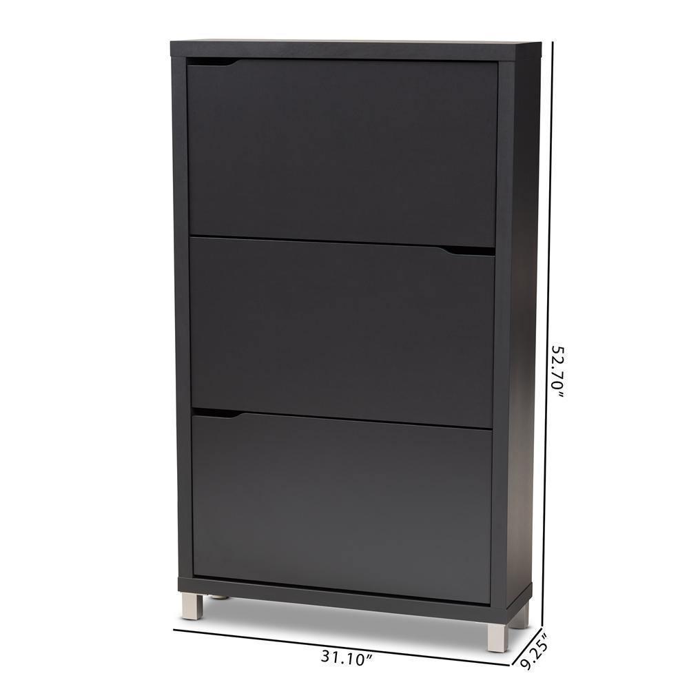 Simms Modern and contemporary Dark Grey Finished Wood Shoe Storage Cabinet with 6 Fold-Out Racks FredCo