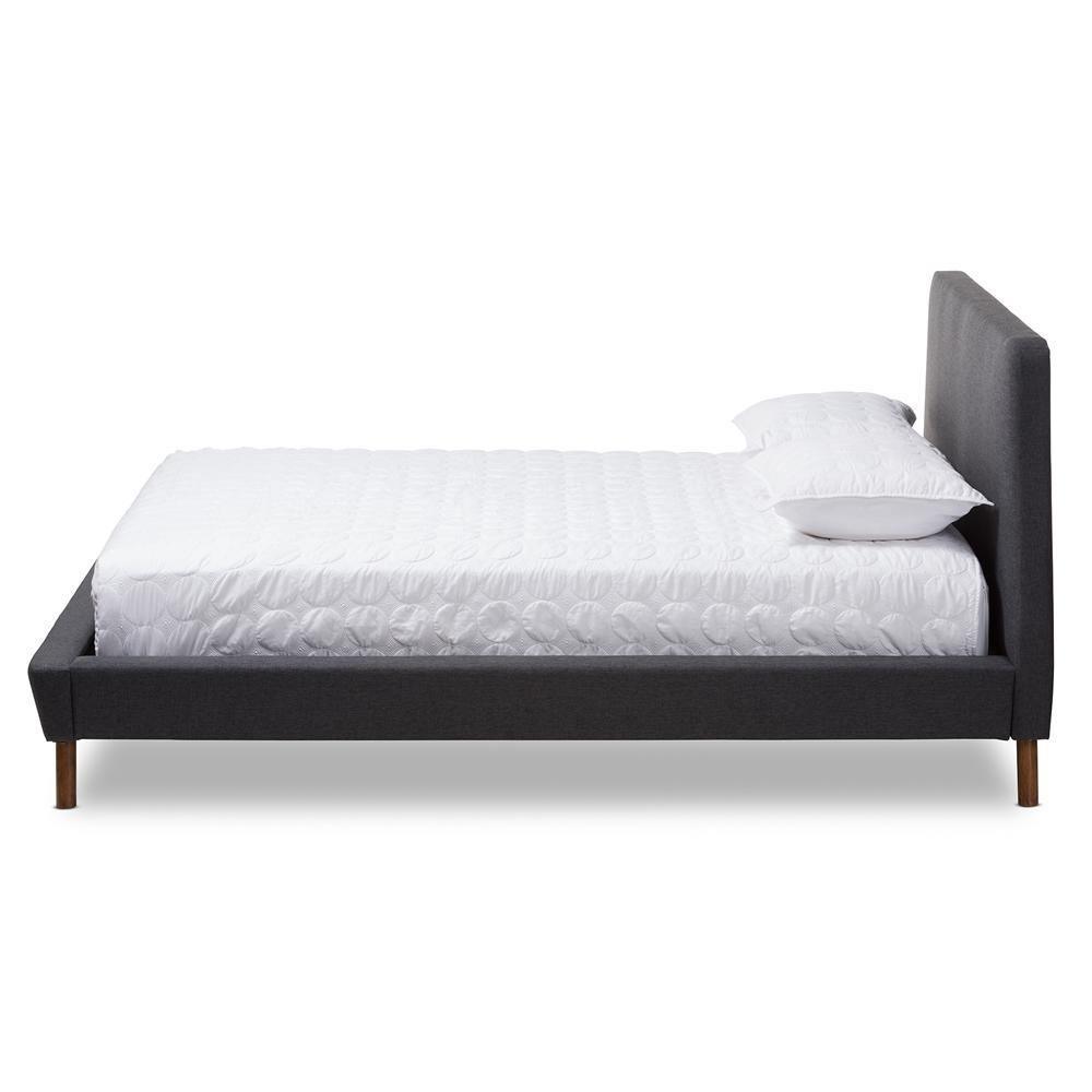 Sinclaire Modern and Contemporary Dark Grey Fabric Upholstered Walnut-Finished Queen Sized Platform Bed FredCo