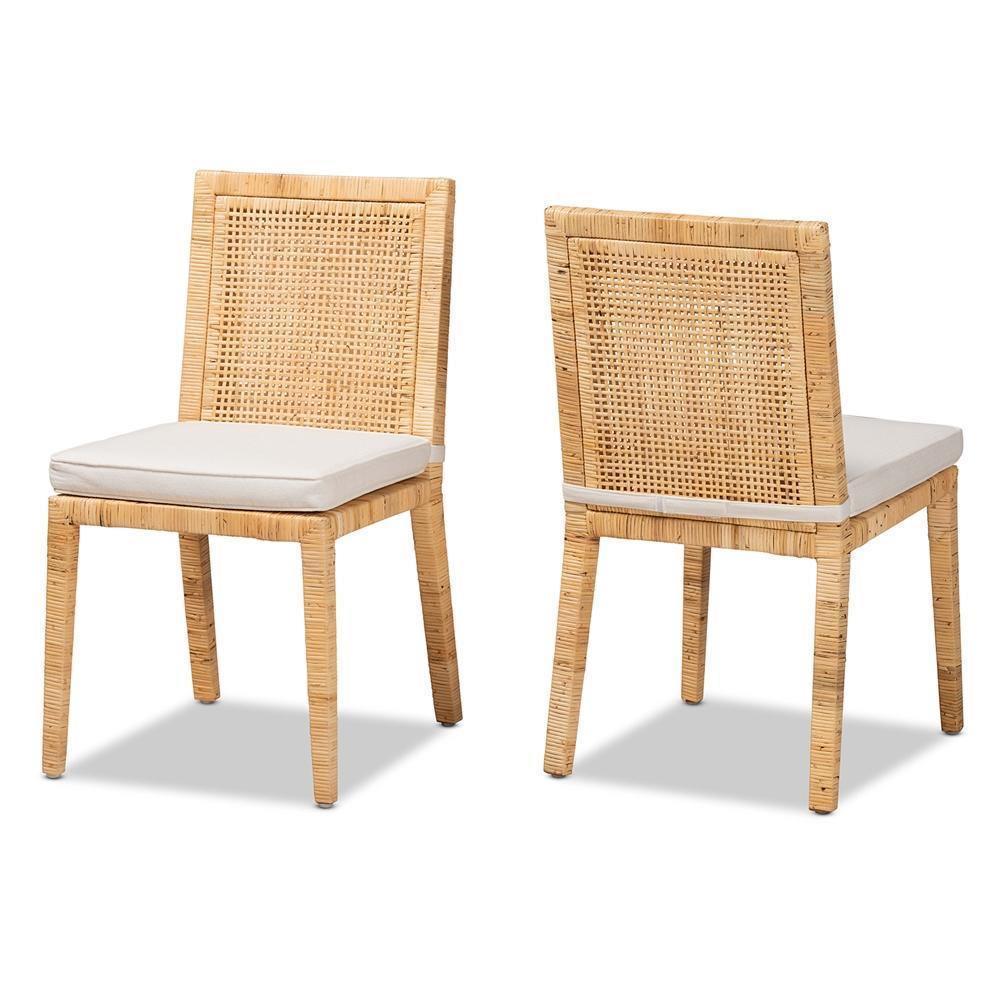 Sofia Modern and Contemporary Natural Finished Wood and Rattan 2-Piece Dining Chair Set FredCo