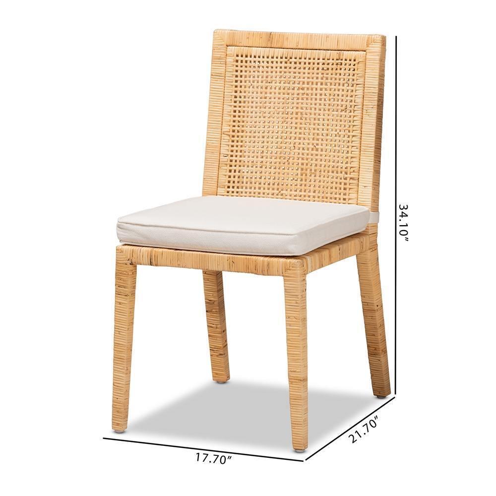 Sofia Modern and Contemporary Natural Finished Wood and Rattan 2-Piece Dining Chair Set FredCo