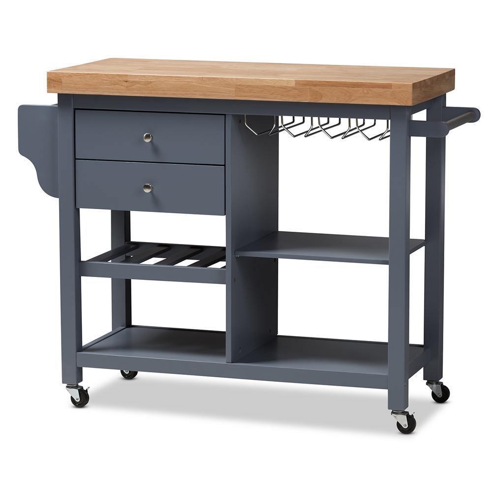 Sunderland Coastal and Farmhouse Grey Wood Kitchen Cart FredCo