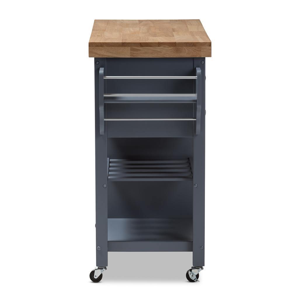 Sunderland Coastal and Farmhouse Grey Wood Kitchen Cart FredCo