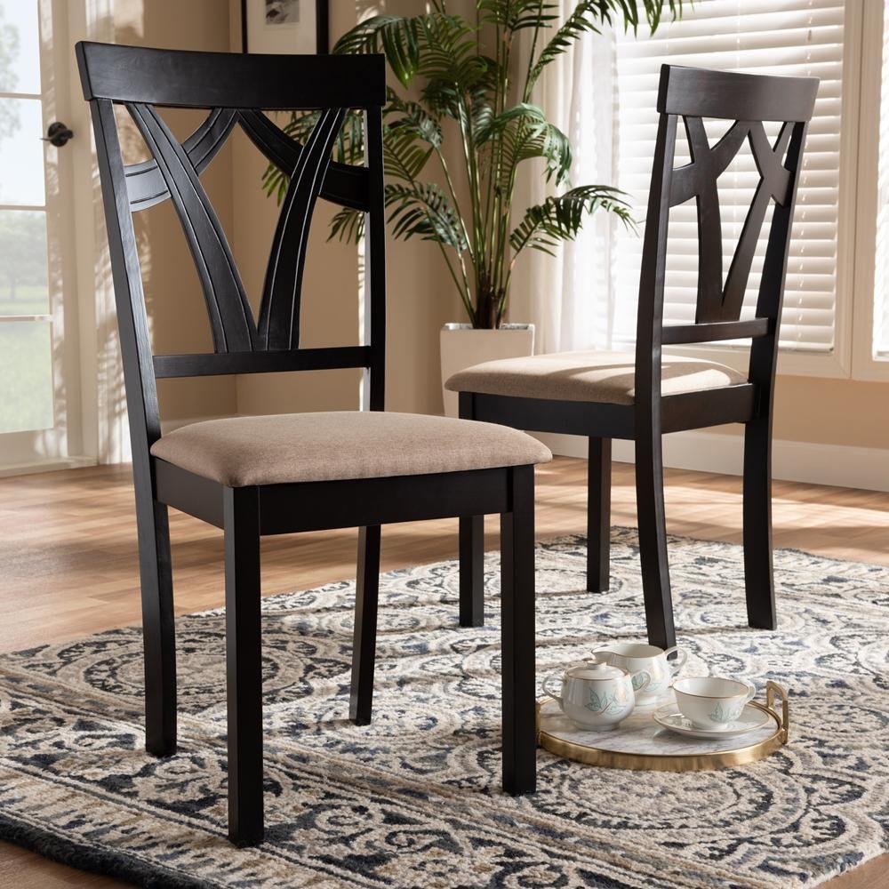 Sylvia Modern and Contemporary Sand Fabric Upholstered and Espresso Brown Finished Dining Chair Set FredCo