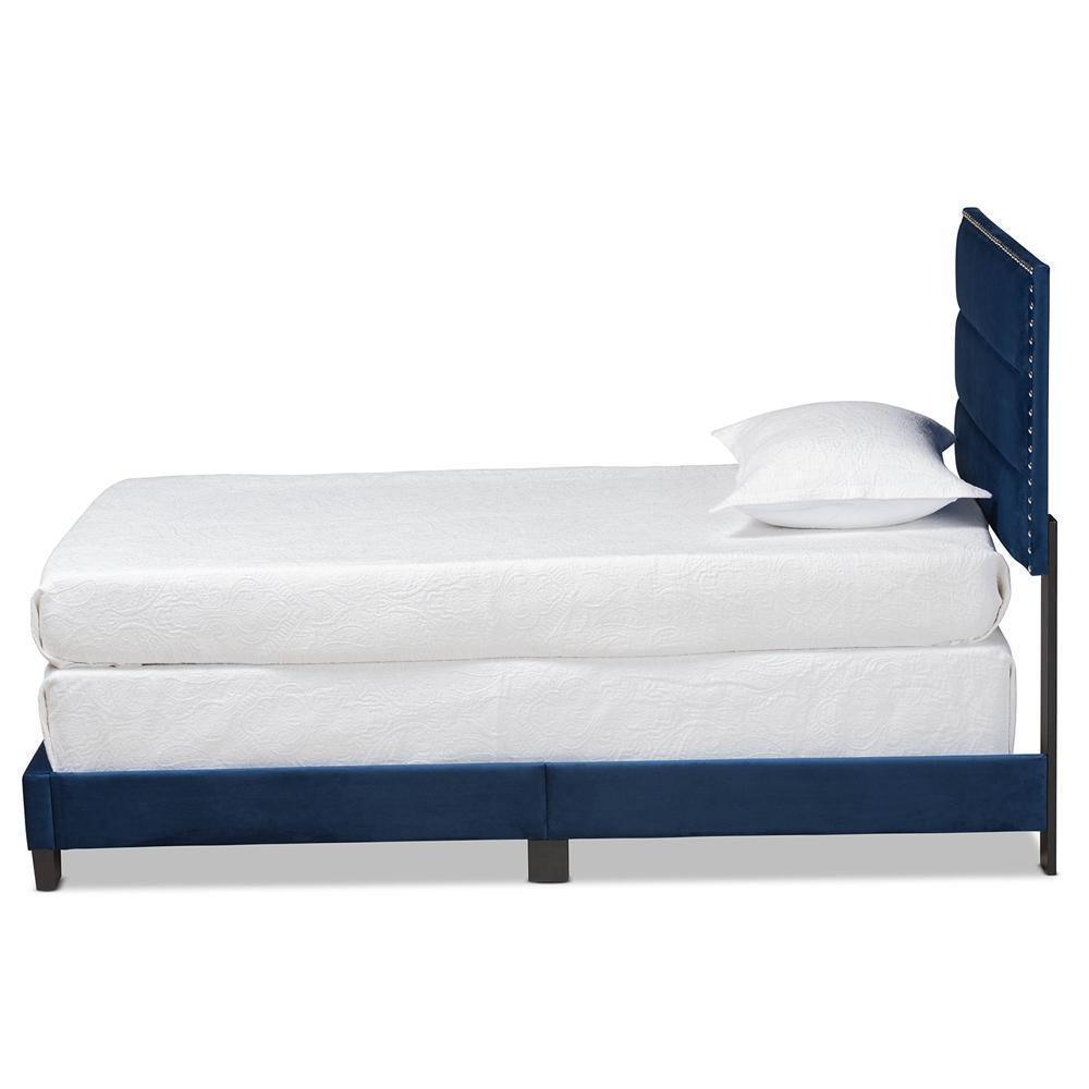 Tamira Modern and Contemporary Glam Navy Blue Velvet Fabric Upholstered Twin Size Panel Bed FredCo